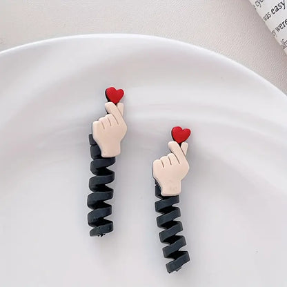 Cute Cartoon Hands & Hearts Design Silicone Gesture Decor Data Cable Protectors