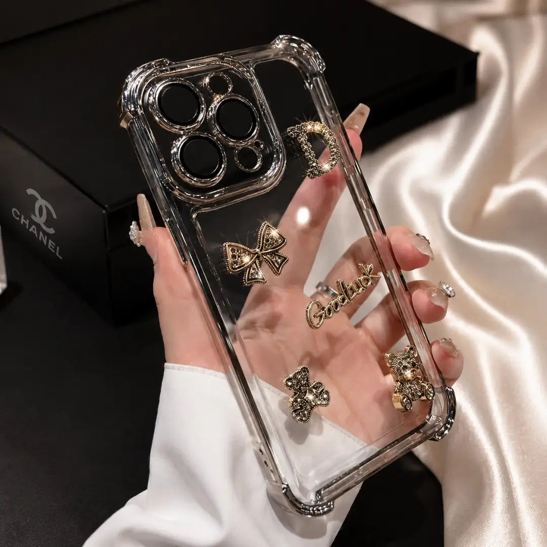 dazzling rhinestone bear transparent mobile cover