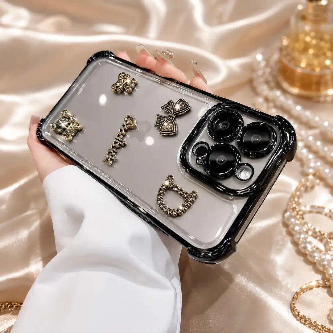 dazzling rhinestone bear black transparent mobile cover