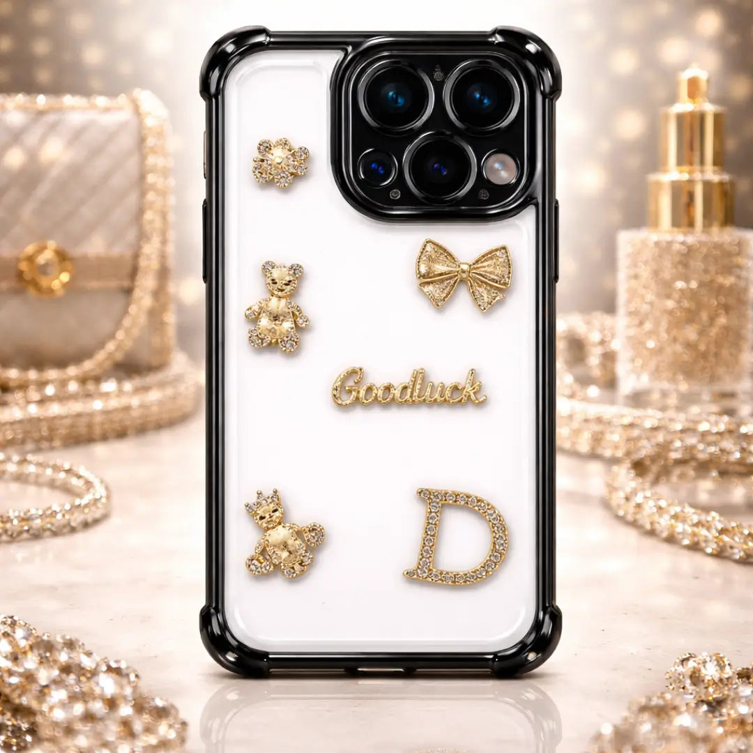 dazzling rhinestone bear black transparent mobile cover