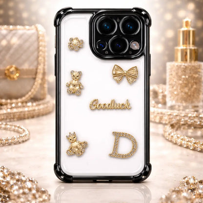 Dazzling Rhinestone Bear Black Transparent Mobile Cover
