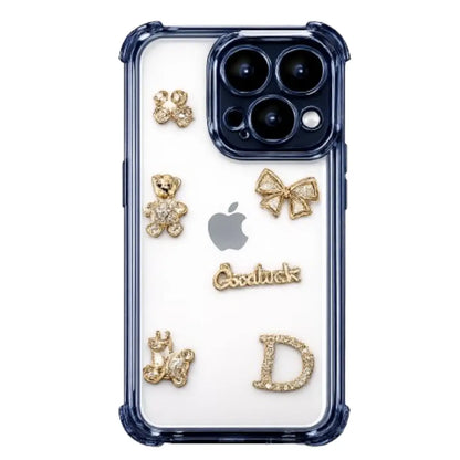 Dazzling Rhinestone Bear Mid Night Blue Transparent Mobile Cover
