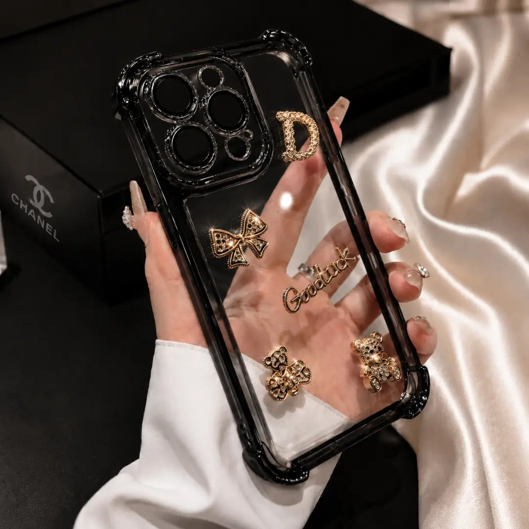 dazzling rhinestone bear black transparent mobile cover