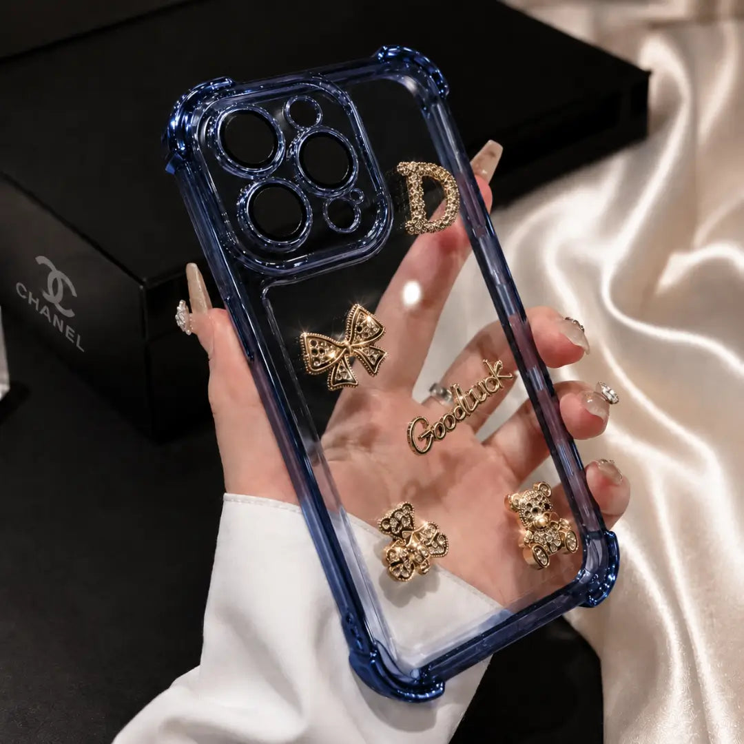 dazzling rhinestone bear mid night blue transparent mobile cover
