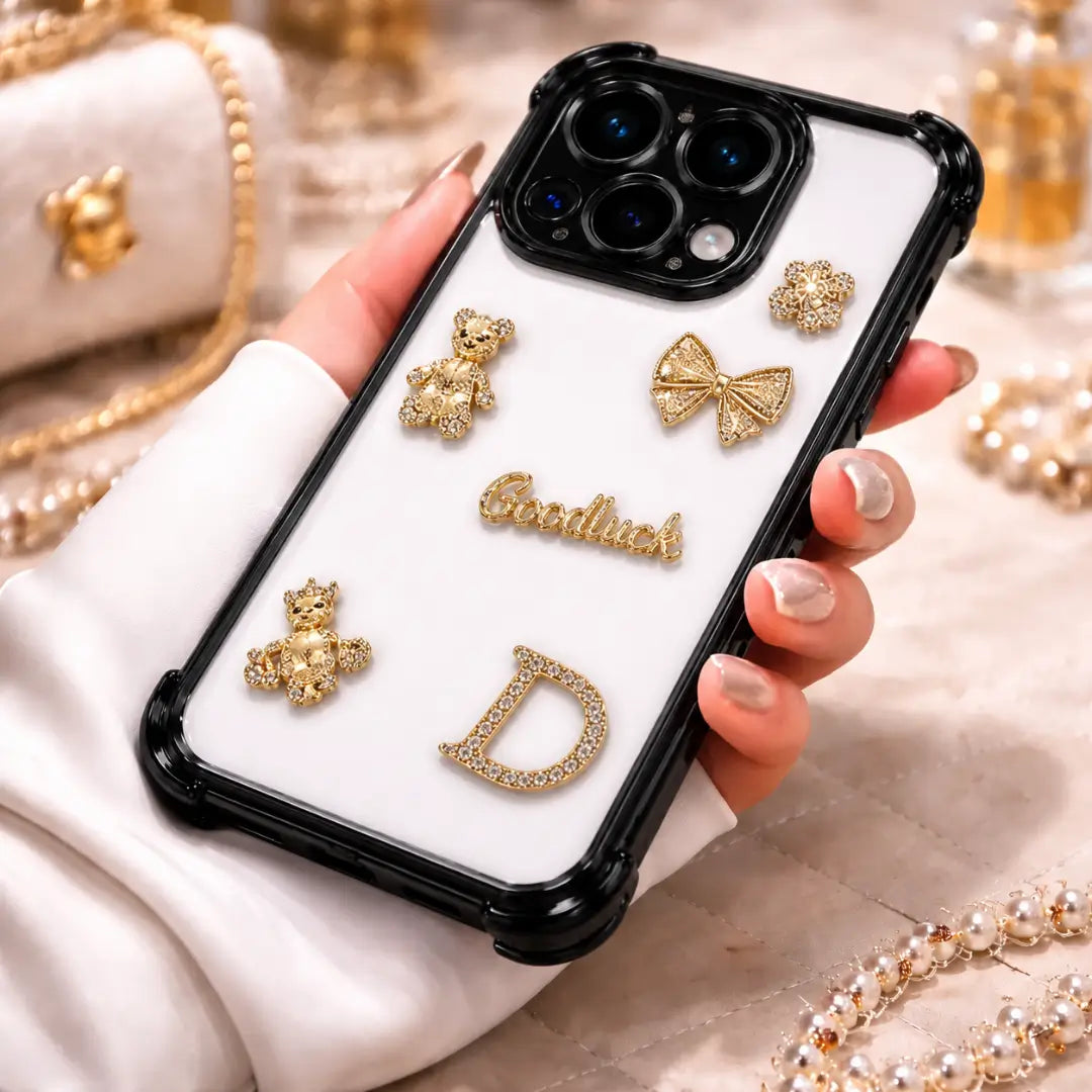 dazzling rhinestone bear black transparent mobile cover