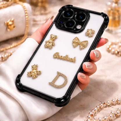 Dazzling Rhinestone Bear Black Transparent Mobile Cover