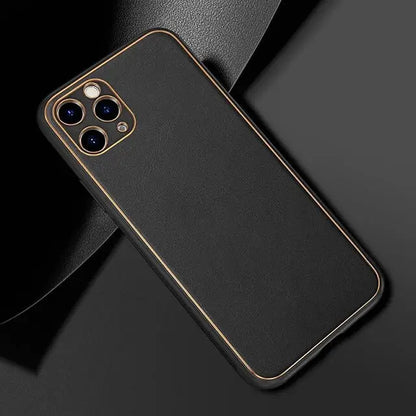 iPhone 13 Pro Max Luxury Leather Plating With Camera Protection Case