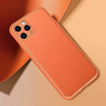 iPhone 13 Pro Max Luxury Leather Plating With Camera Protection Case