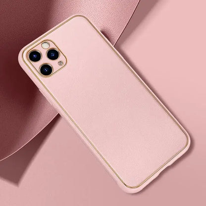 iPhone 13 Pro Max Luxury Leather Plating With Camera Protection Case