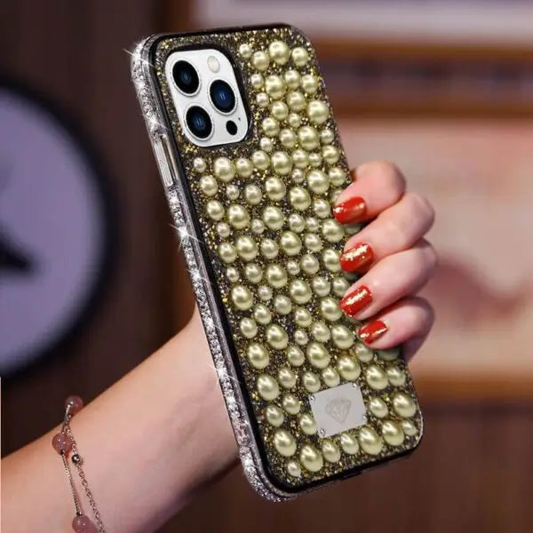 iphone 13 luxury women design bling pearl mobile case