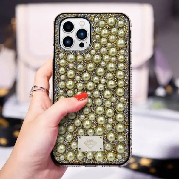 iphone 13 luxury women design bling pearl mobile case