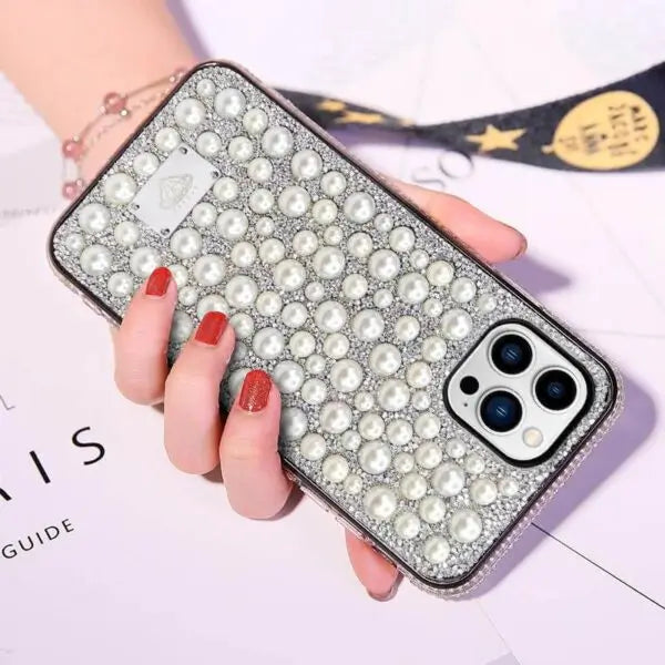 iphone 13 luxury women design bling pearl mobile case