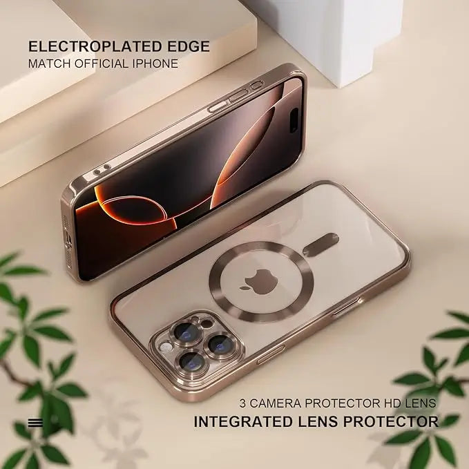 iphone 16 pro max luxury magsafe transparent phone cover with camera lens protection