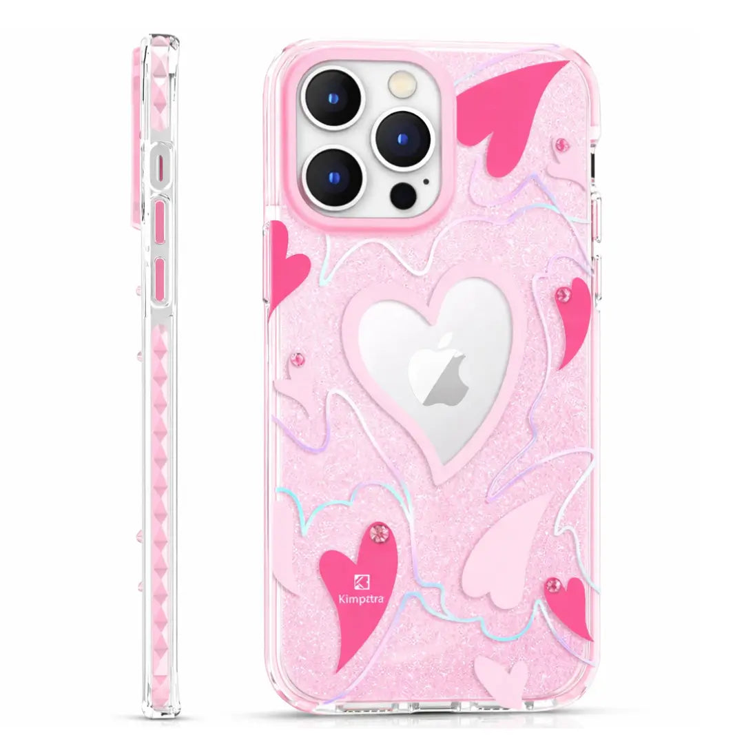 pink heart crystal case for iphone 14 pro max