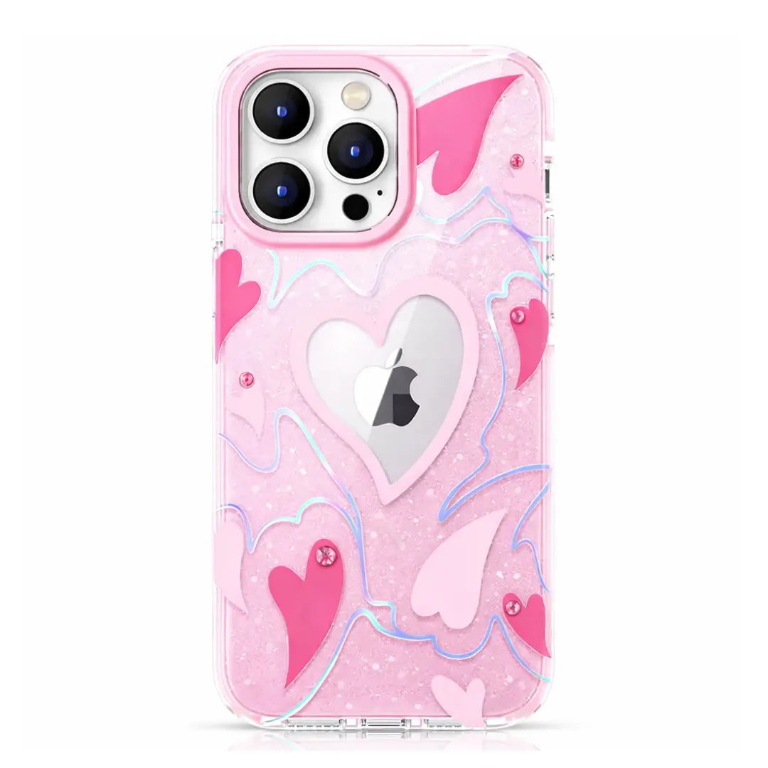 pink heart crystal case for iphone 14 pro max