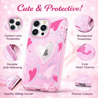 Pink Heart Crystal Case For iPhone 14 Pro Max