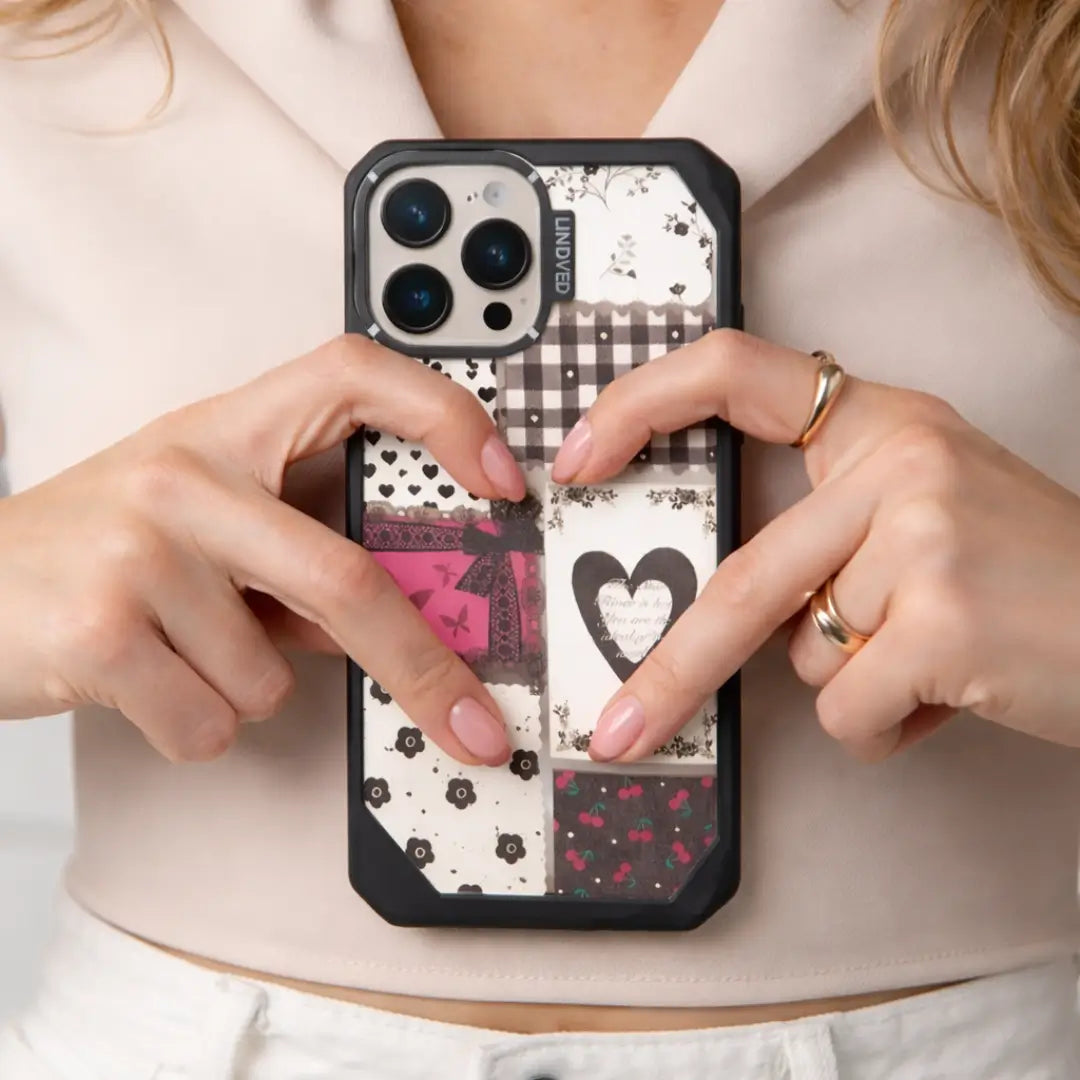 retro love patchwork case