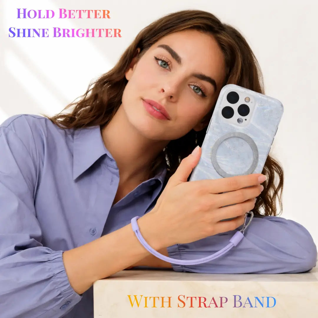 shimmer luxe magsafe case with hand strap for iphone 15 pro