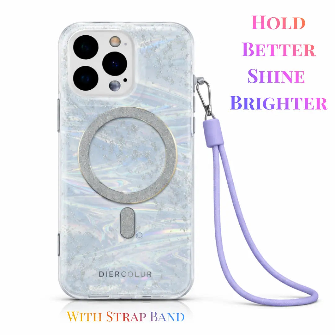 shimmer luxe magsafe case with hand strap for iphone 15 pro