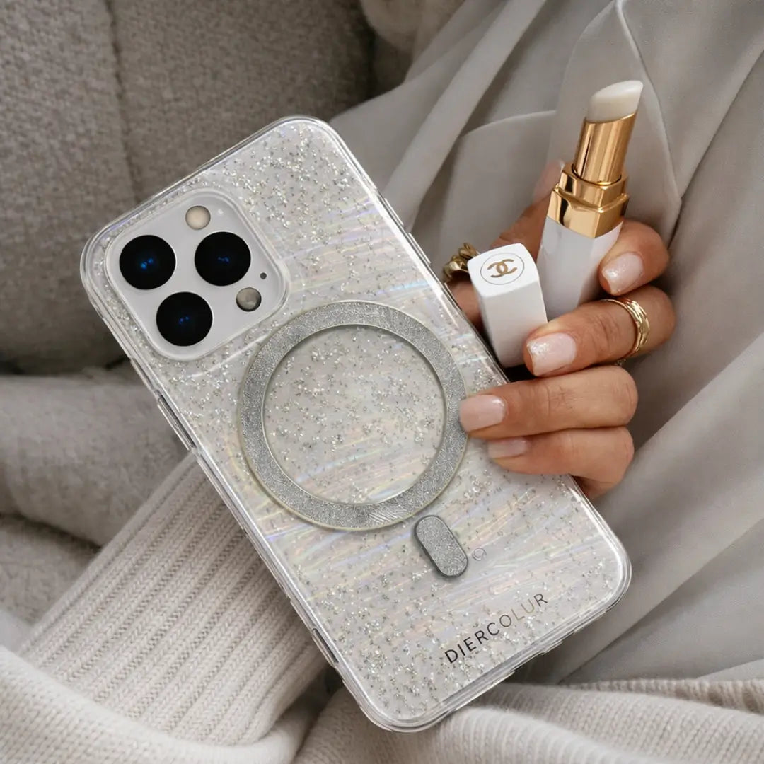 shimmer luxe magsafe case with hand strap for iphone 15 pro