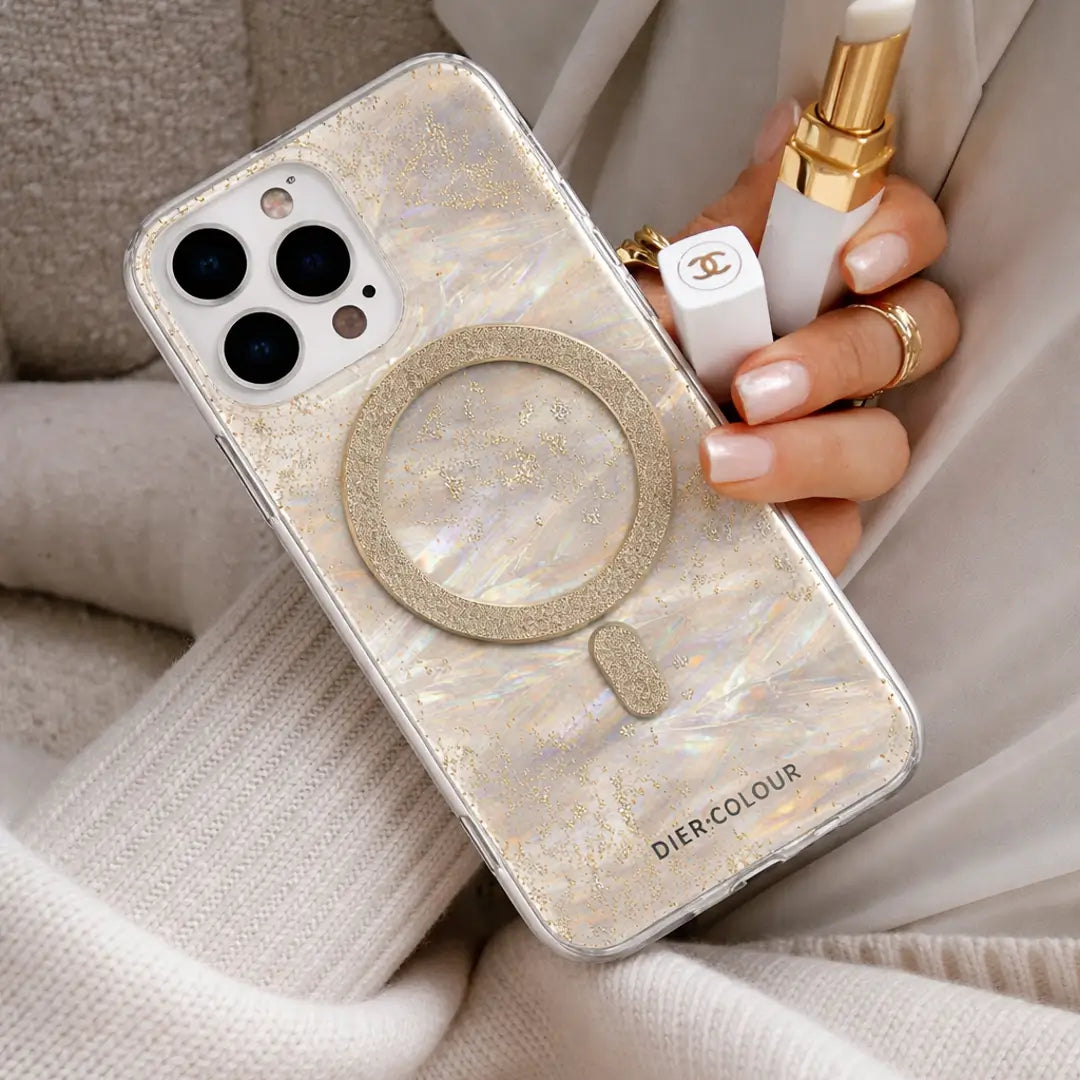 shimmer luxe magsafe case with hand strap for iphone 15 pro