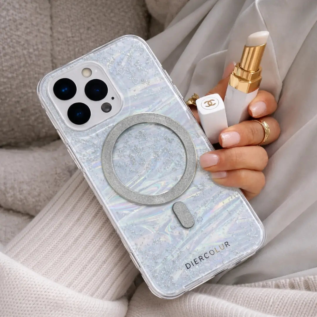 shimmer luxe magsafe case with hand strap for iphone 15 pro