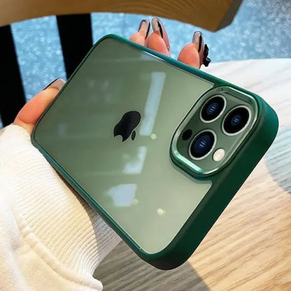 iPhone 14 Pro Max Luxury Metal Camera Protection Shockproof Armor Clear Case – Green