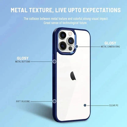 iPhone 14 Pro Max Luxury Metal Camera Protection Shockproof Armor Clear Case – Blue