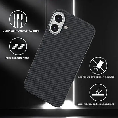 iPhone 16 Series Ultra-Slim Soft Carbon Fiber MagSafe Case with Metal Frame Camera Protection