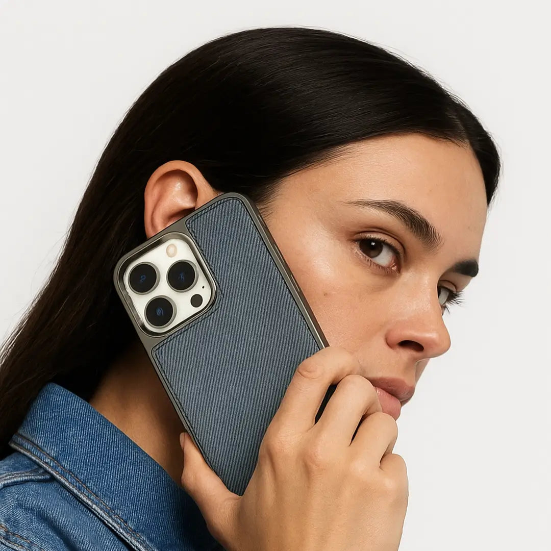 luxury denim metal finish with camera protection case