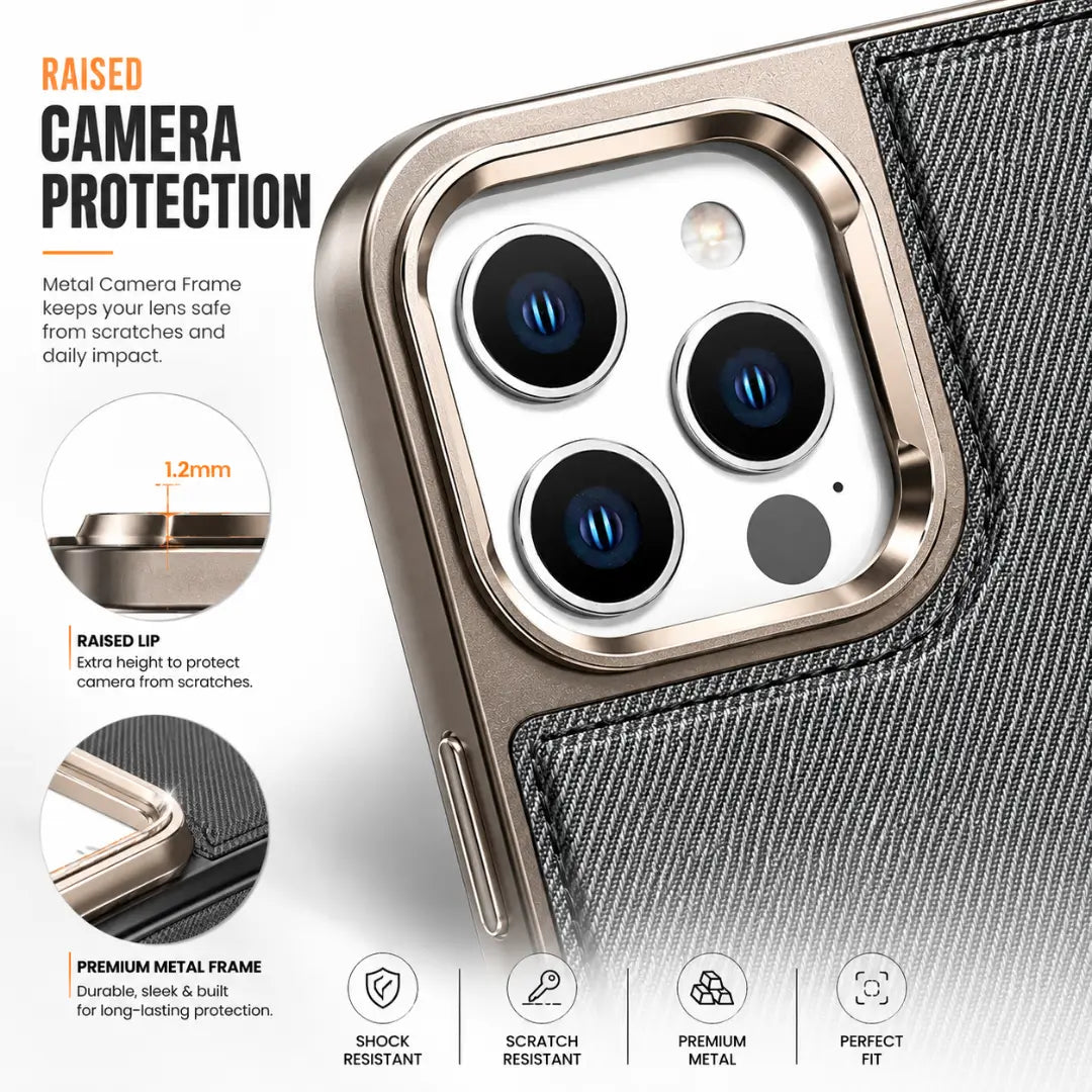 luxury denim metal finish with camera protection case