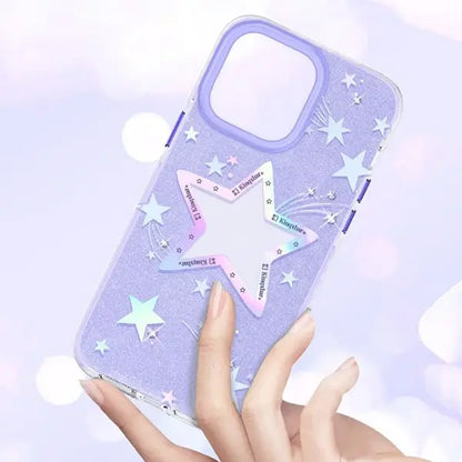Blue Heart Star Crystal Clear Case For iPhone 14 Pro