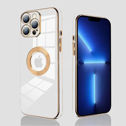 iPhone 14 Luxury Plating Camera Protection Logo Cut Soft Case – White