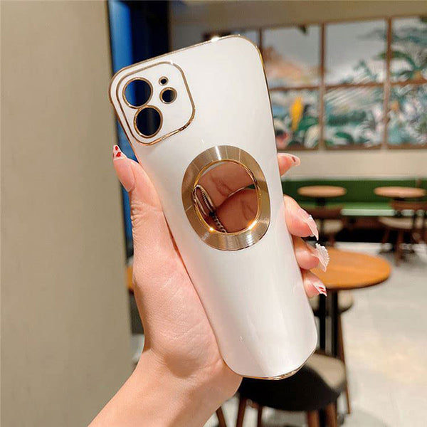 iphone 14 luxury plating camera protection logo cut soft case – white