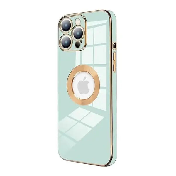 iphone 14 luxury plating camera protection logo cut soft case – sea grean