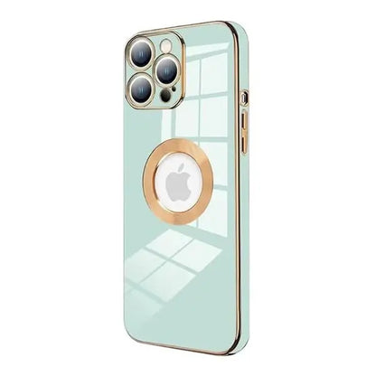 iPhone 14 Luxury Plating Camera Protection Logo Cut Soft Case – Sea Grean