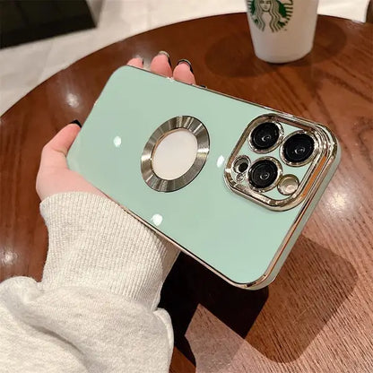 iPhone 14 Luxury Plating Camera Protection Logo Cut Soft Case – Sea Grean