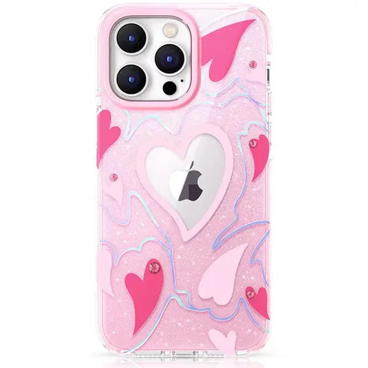 iPhone 14 Pro Max Pink Heart Star Crystal Clear Case