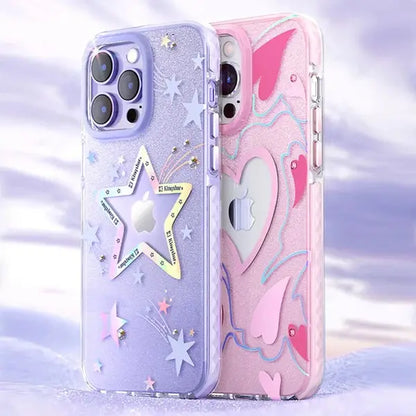 iPhone 14 Pro Max Pink Heart Star Crystal Clear Case