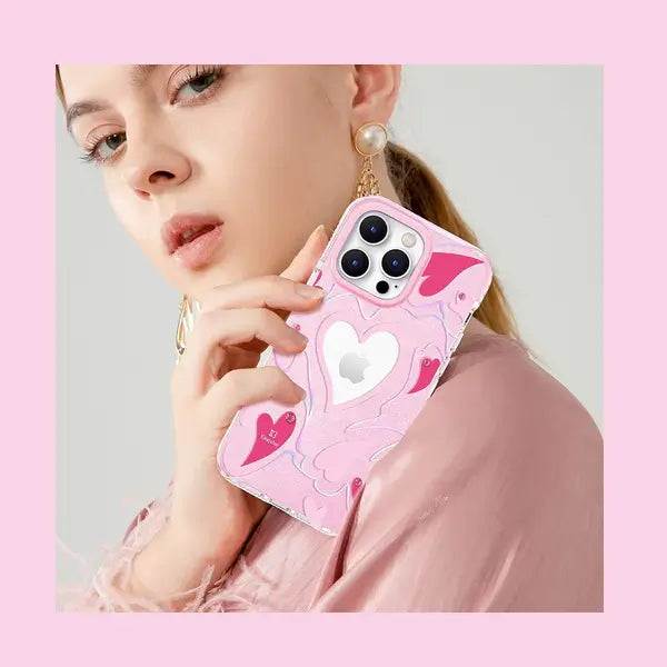 iphone 14 pro max pink heart star crystal clear case