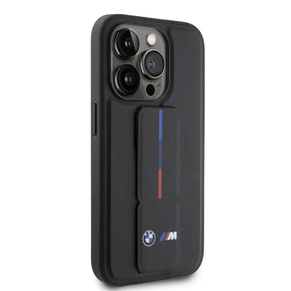 iPhone 15 Pro Max BMW Black Leather Case with Grip Stand