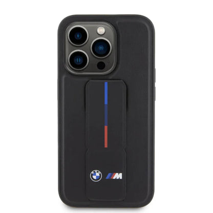 iPhone 15 Pro Max BMW Black Leather Case with Grip Stand