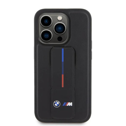 iPhone 15 Pro Max BMW Black Leather Case with Grip Stand