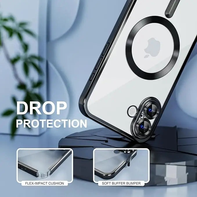 iphone 16 luxury magsafe transparent phone cover with camera lens protection
