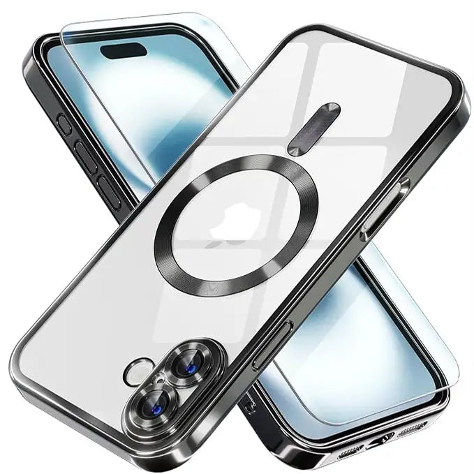 iphone 16 luxury magsafe transparent phone cover with camera lens protection