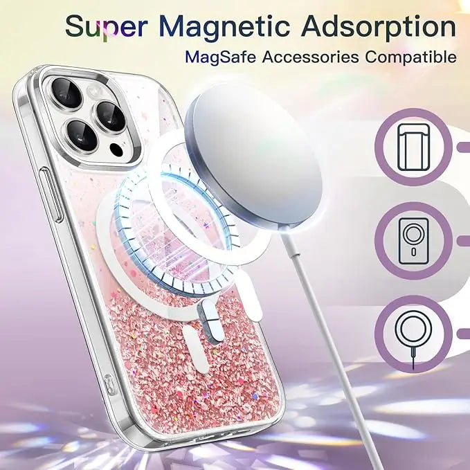 iphone 16 series glitter magsafe clear phone cover